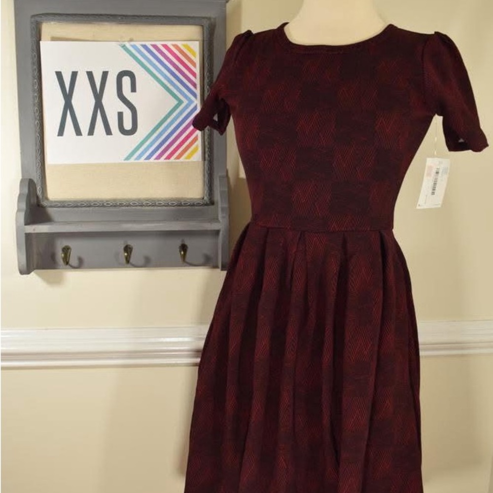 Elegant Burgundy Patterned LuLaRoe Amelia Dress